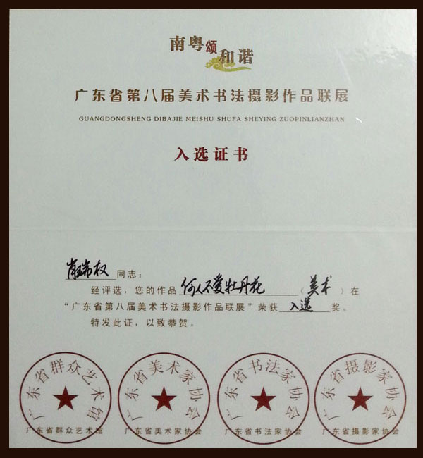 入选证书
